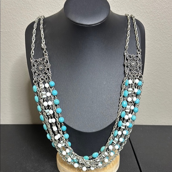 mialisia Jewelry - Mialisia Silver Beaded Layered Turquoise Silver Tone Statement Necklace